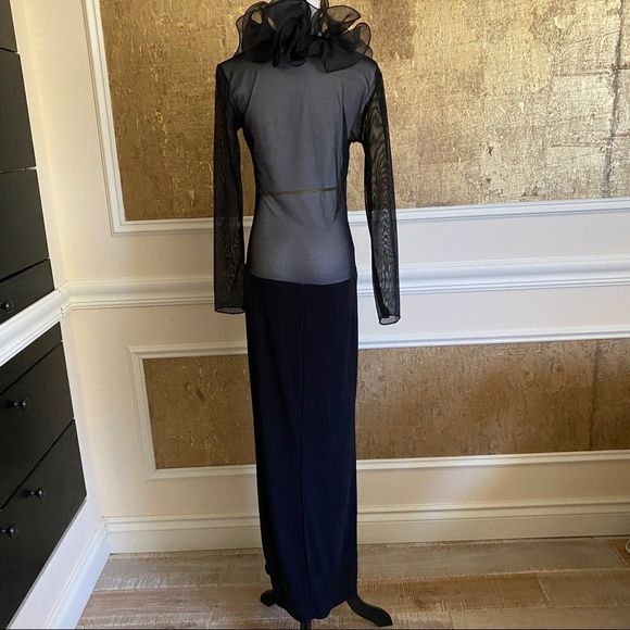 Costume MADE black ruffles mesh maxi dress S - Picture 3 of 4